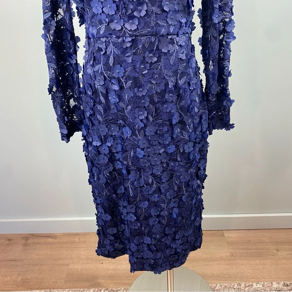 XSCAPE Navy Blue Floral 3D Applique Cocktail Formal dress size 14 - Picture 4 of 7